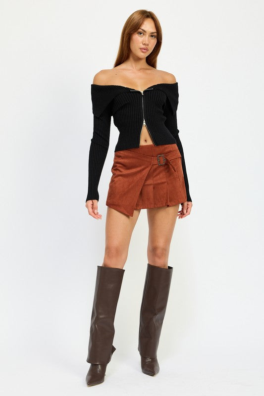 WRAPPED BUCKLE BELT MINI SKIRT-Charmful Clothing Boutique