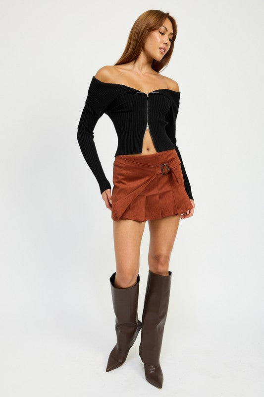 WRAPPED BUCKLE BELT MINI SKIRT-Charmful Clothing Boutique