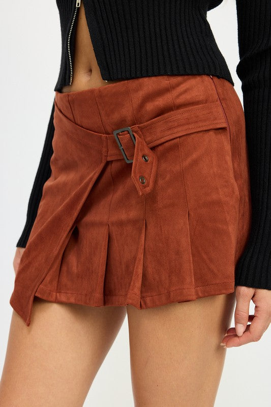 WRAPPED BUCKLE BELT MINI SKIRT-Charmful Clothing Boutique