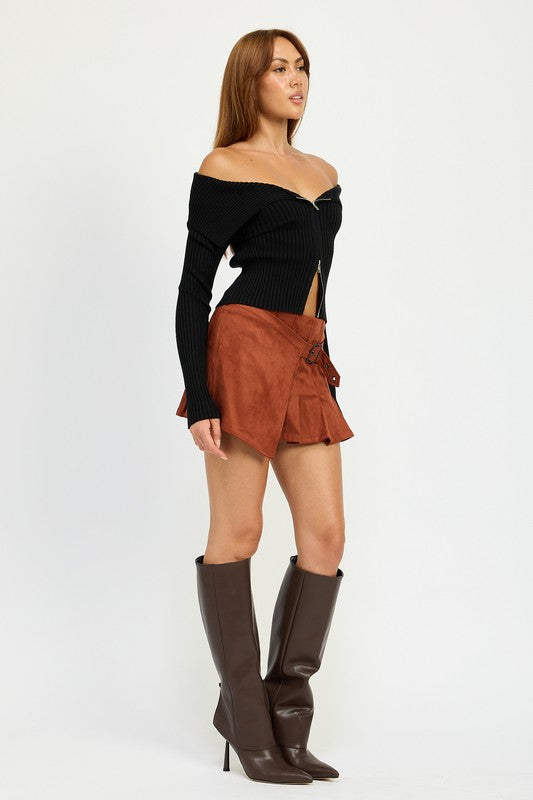 WRAPPED BUCKLE BELT MINI SKIRT-Charmful Clothing Boutique