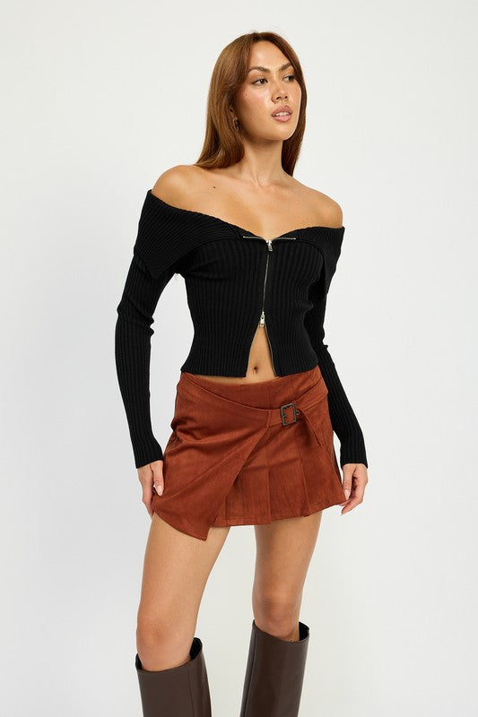 WRAPPED BUCKLE BELT MINI SKIRT-Charmful Clothing Boutique