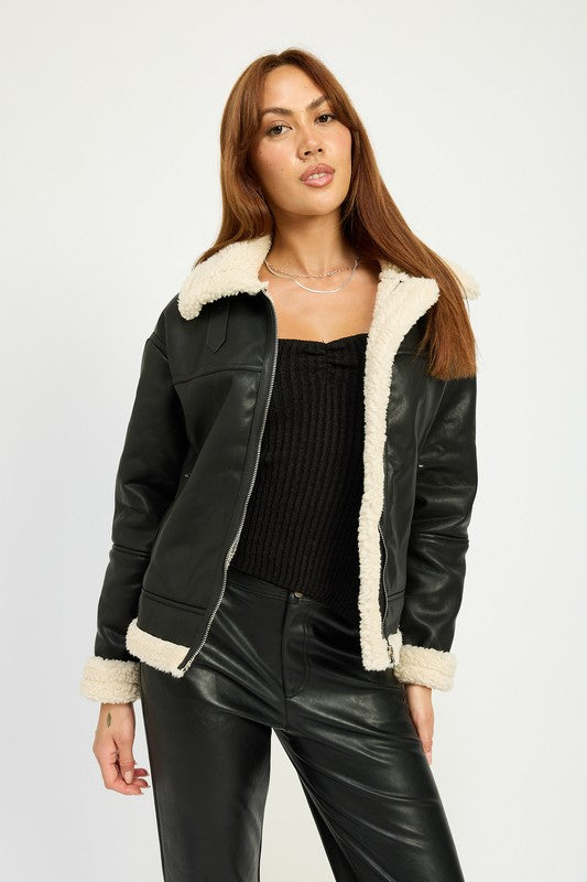 SHEARLING MOTO JACKET-Charmful Clothing Boutique