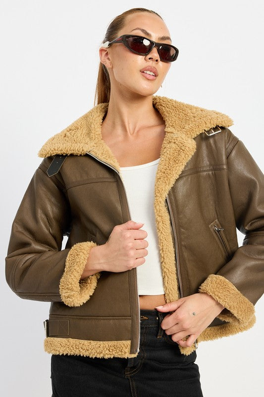 SHEARLING MOTO JACKET-Charmful Clothing Boutique