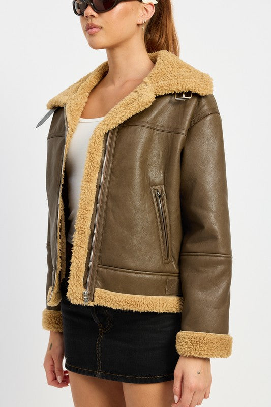 SHEARLING MOTO JACKET-Charmful Clothing Boutique