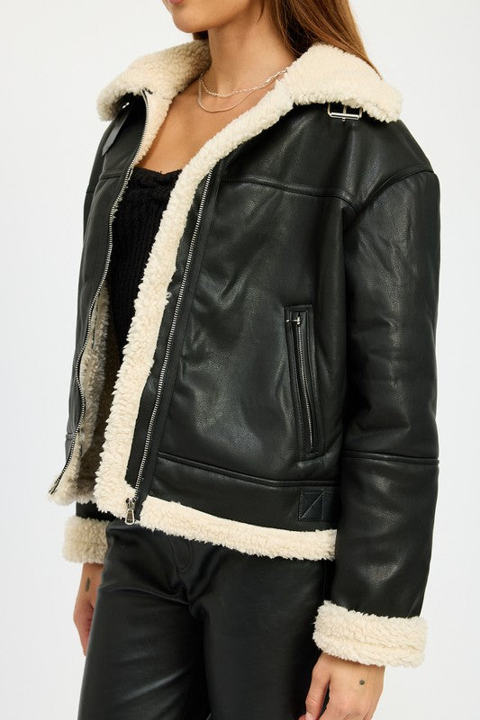 SHEARLING MOTO JACKET-Charmful Clothing Boutique