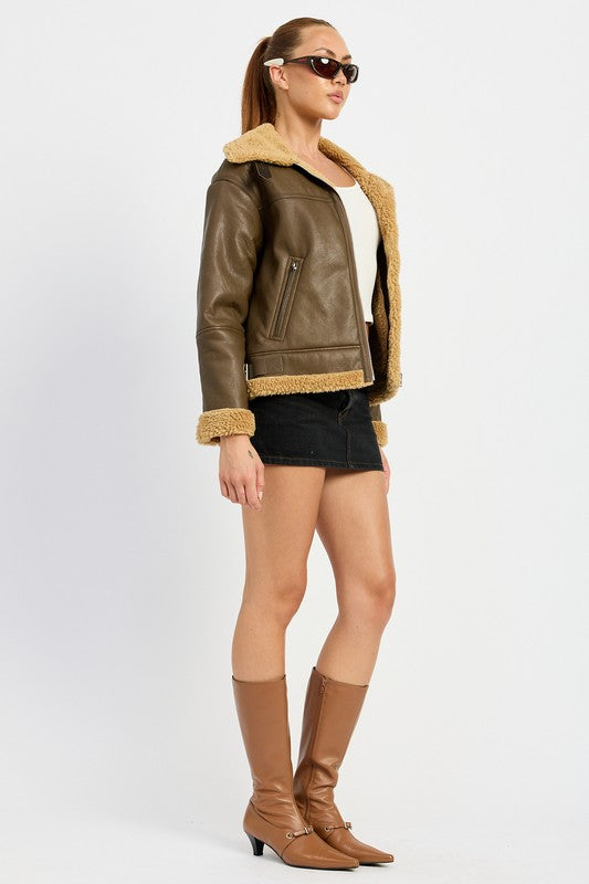 SHEARLING MOTO JACKET-Charmful Clothing Boutique