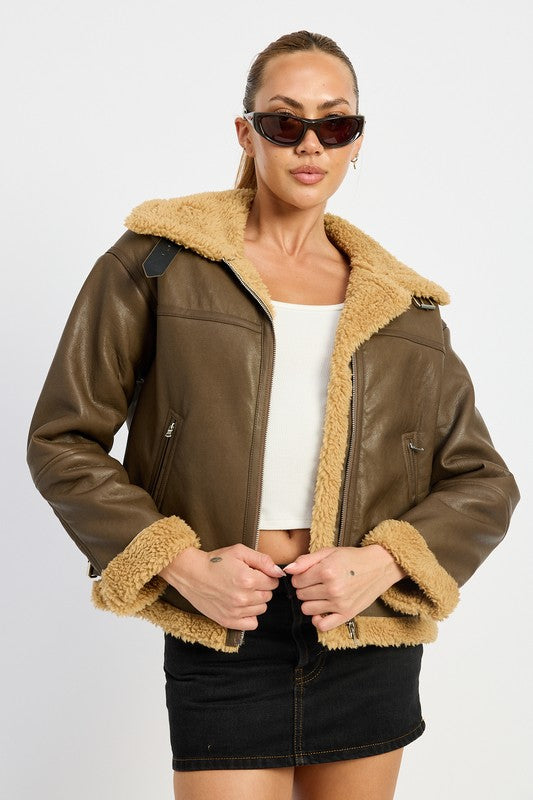 SHEARLING MOTO JACKET-Charmful Clothing Boutique