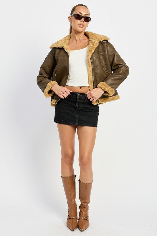 SHEARLING MOTO JACKET-Charmful Clothing Boutique