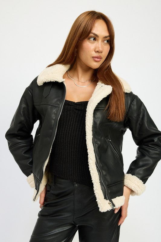 SHEARLING MOTO JACKET-Charmful Clothing Boutique