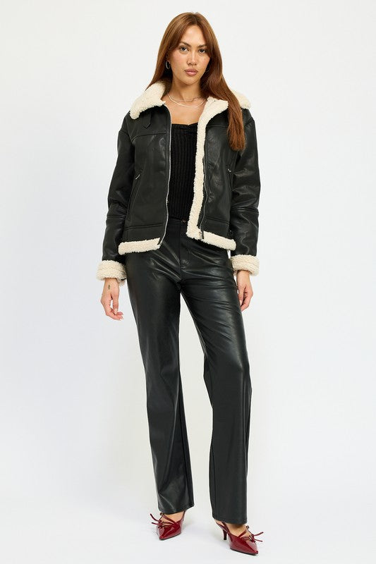 SHEARLING MOTO JACKET-Charmful Clothing Boutique