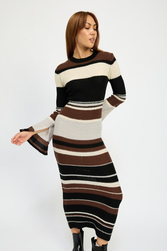 STRIPE MAXI BODYCON DRESS-Charmful Clothing Boutique