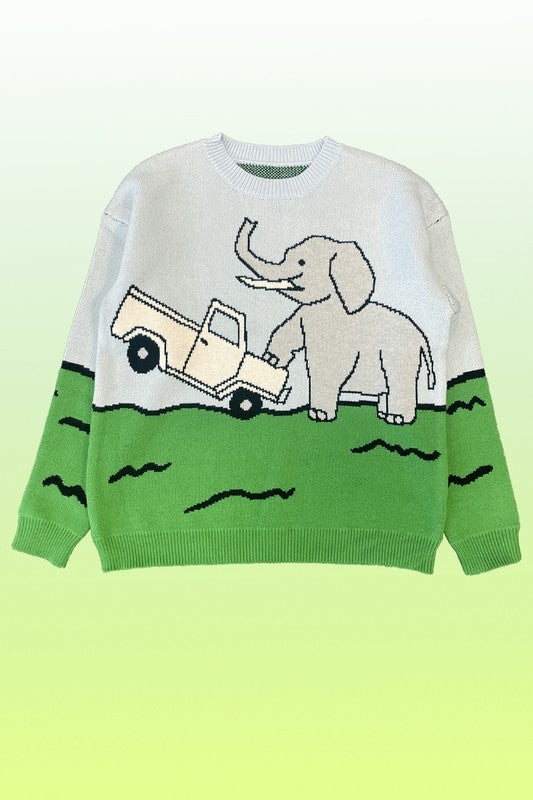 Elephant safari knit sweater-Charmful Clothing Boutique