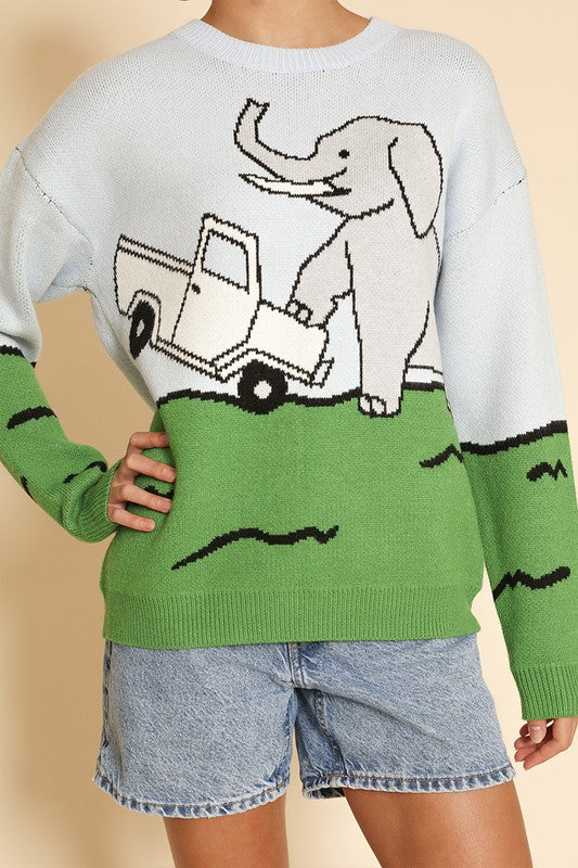 Elephant safari knit sweater-Charmful Clothing Boutique