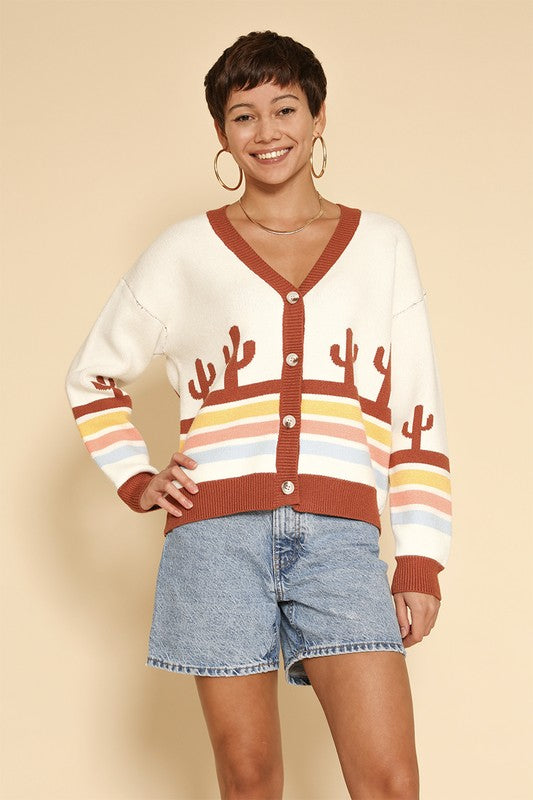 Desert retro stripe cardigan-Charmful Clothing Boutique