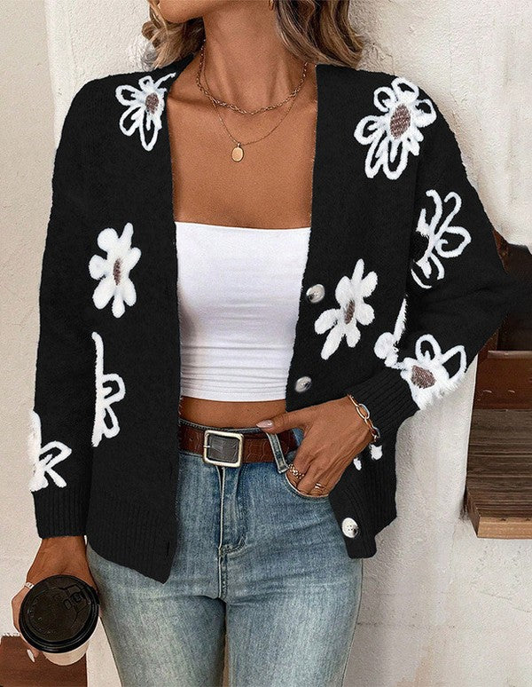 Floral button front cardigan-Charmful Clothing Boutique