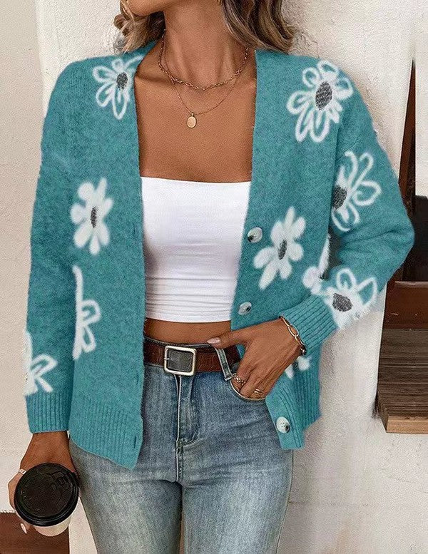 Floral button front cardigan-Charmful Clothing Boutique