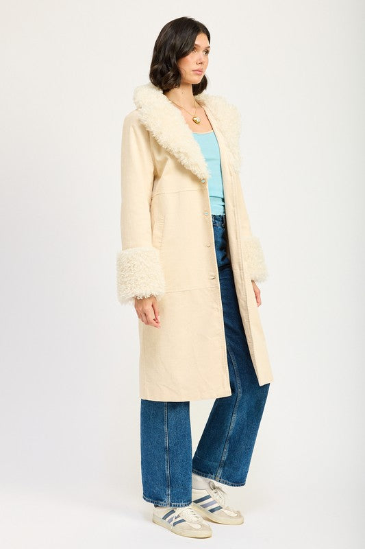 FAUX FUR MID TRENCH COAT-Charmful Clothing Boutique