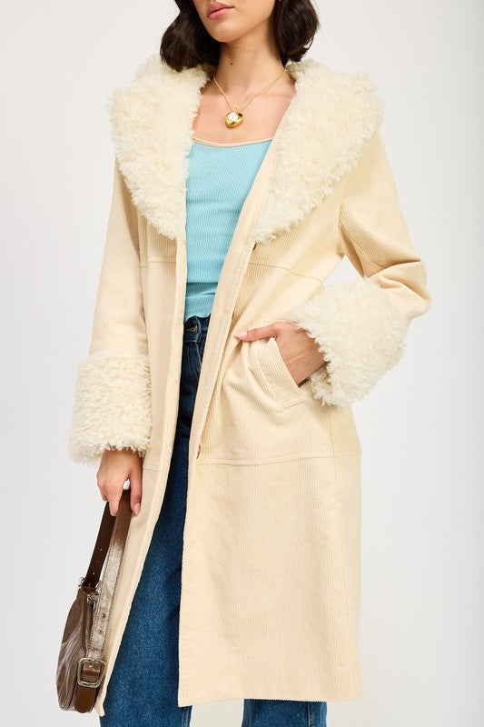 FAUX FUR MID TRENCH COAT-Charmful Clothing Boutique