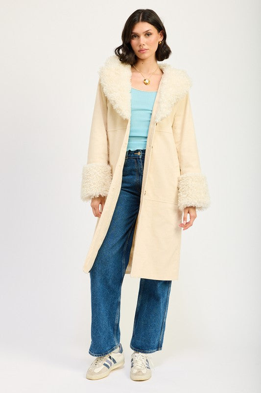 FAUX FUR MID TRENCH COAT-Charmful Clothing Boutique