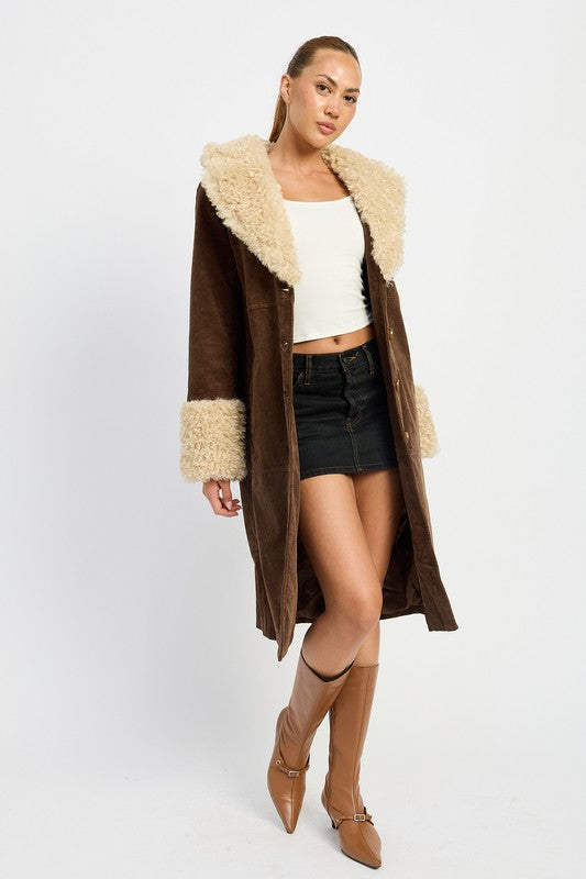 FAUX FUR MID TRENCH COAT-Charmful Clothing Boutique