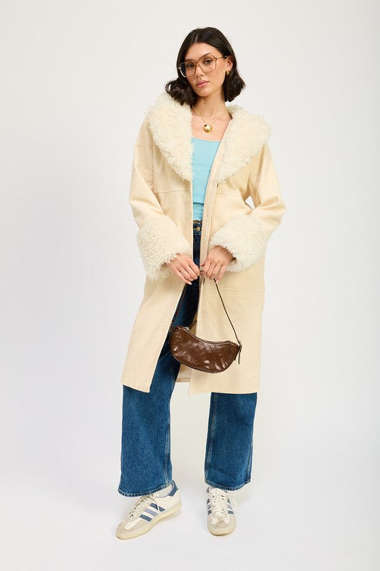 FAUX FUR MID TRENCH COAT-Charmful Clothing Boutique