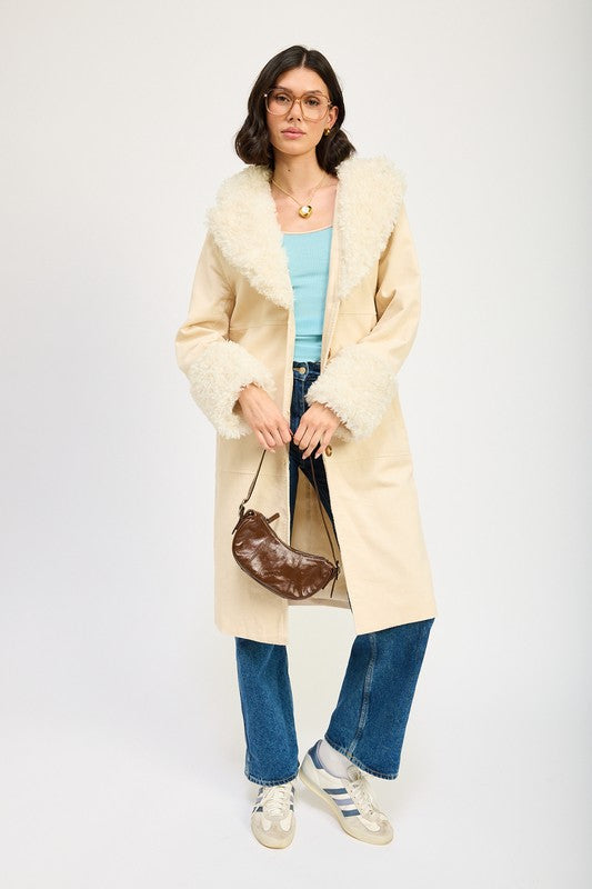 FAUX FUR MID TRENCH COAT-Charmful Clothing Boutique