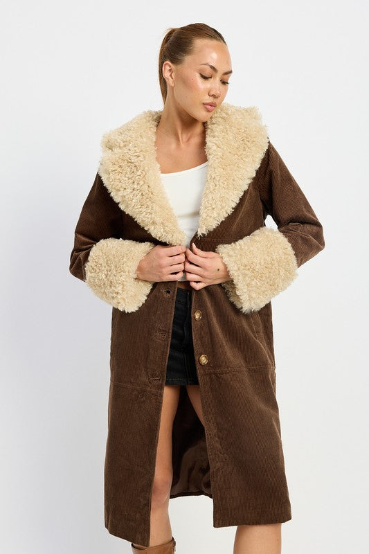 FAUX FUR MID TRENCH COAT-Charmful Clothing Boutique