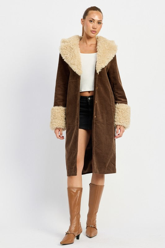 FAUX FUR MID TRENCH COAT-Charmful Clothing Boutique