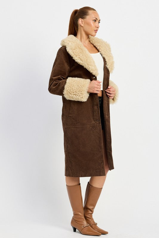 FAUX FUR MID TRENCH COAT-Charmful Clothing Boutique