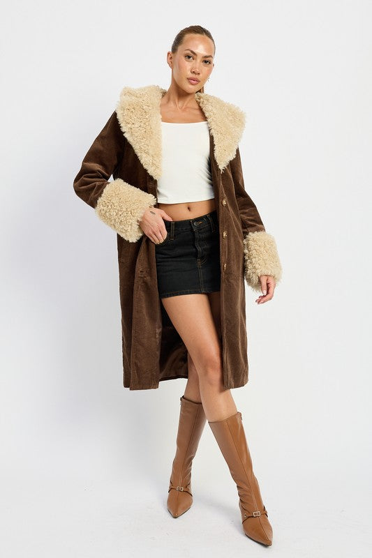 FAUX FUR MID TRENCH COAT-Charmful Clothing Boutique