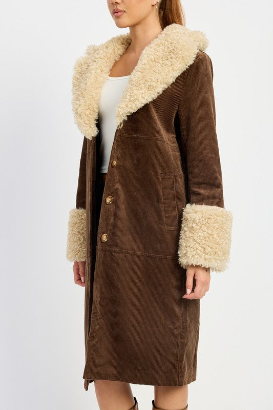 FAUX FUR MID TRENCH COAT-Charmful Clothing Boutique