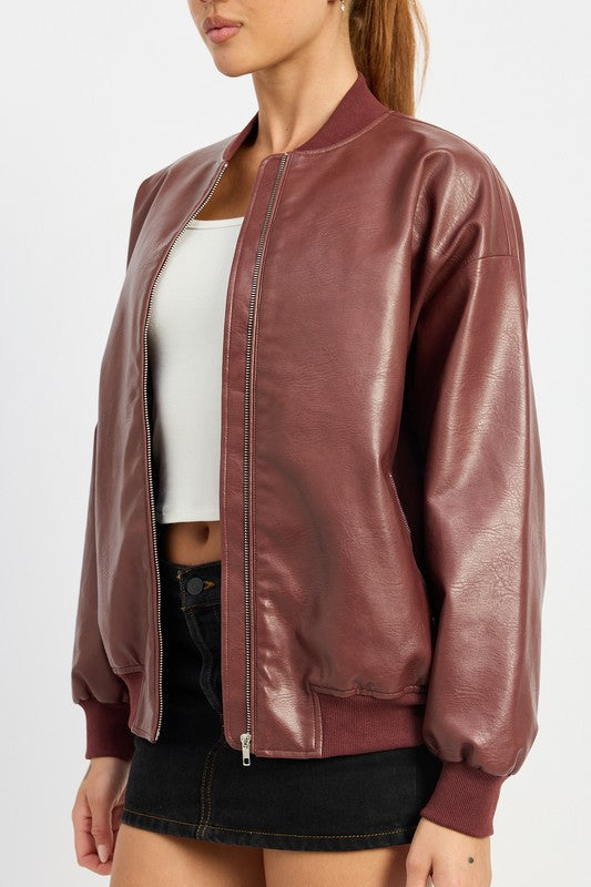 VINTAGE LEATHER BOMBER JACKET-Charmful Clothing Boutique