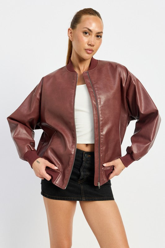 VINTAGE LEATHER BOMBER JACKET-Charmful Clothing Boutique