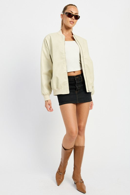 VINTAGE LEATHER BOMBER JACKET-Charmful Clothing Boutique