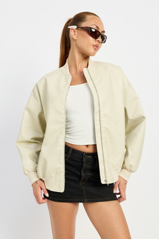 VINTAGE LEATHER BOMBER JACKET-Charmful Clothing Boutique