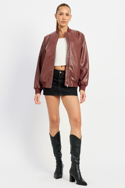 VINTAGE LEATHER BOMBER JACKET-Charmful Clothing Boutique