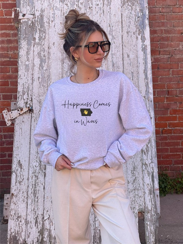 Happiness Comes in Waves Cozy Sweatshirt-Charmful Clothing Boutique