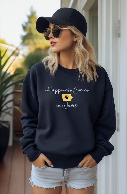 Happiness Comes in Waves Cozy Sweatshirt-Charmful Clothing Boutique