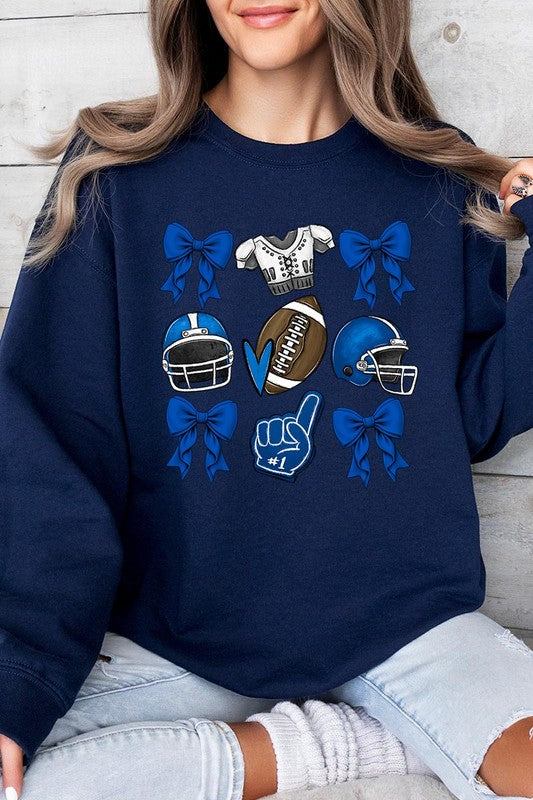 Blue Coquette Football Graphic Fleece Sweatshirts-Charmful Clothing Boutique