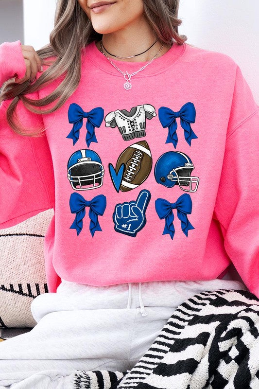 Blue Coquette Football Graphic Fleece Sweatshirts-Charmful Clothing Boutique