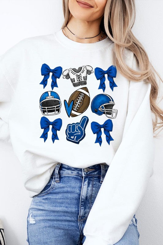 Blue Coquette Football Graphic Fleece Sweatshirts-Charmful Clothing Boutique