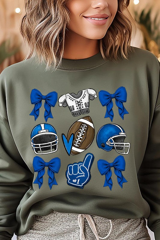 Blue Coquette Football Graphic Fleece Sweatshirts-Charmful Clothing Boutique