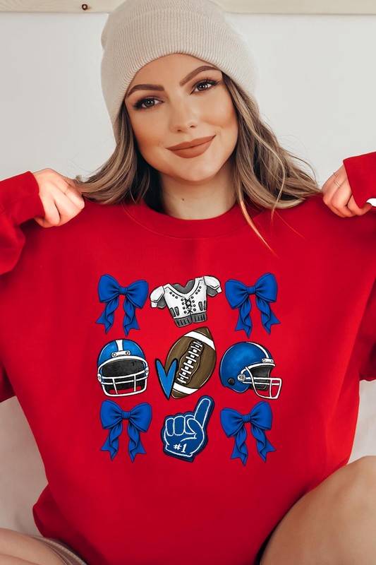 Blue Coquette Football Graphic Fleece Sweatshirts-Charmful Clothing Boutique