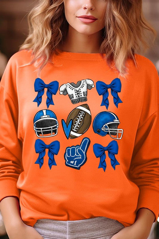 Blue Coquette Football Graphic Fleece Sweatshirts-Charmful Clothing Boutique