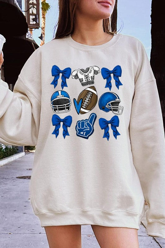 Blue Coquette Football Graphic Fleece Sweatshirts-Charmful Clothing Boutique