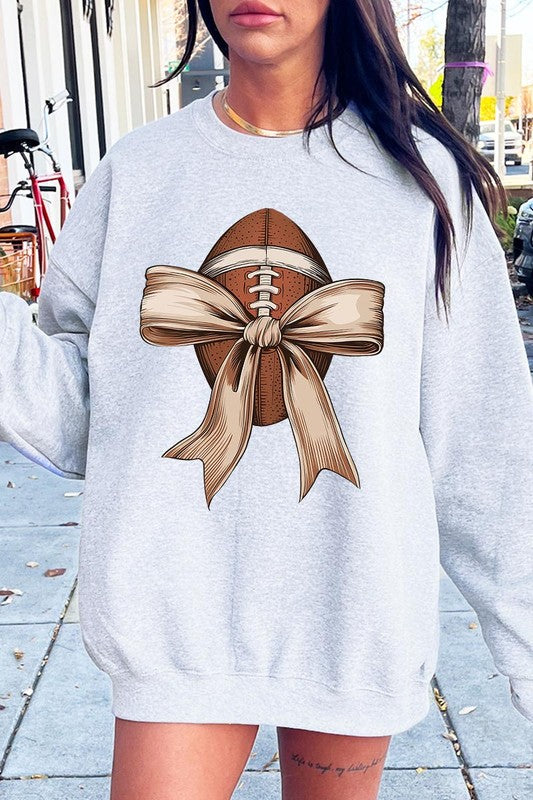 Football Bow Graphic Fleece Sweatshirts-Charmful Clothing Boutique