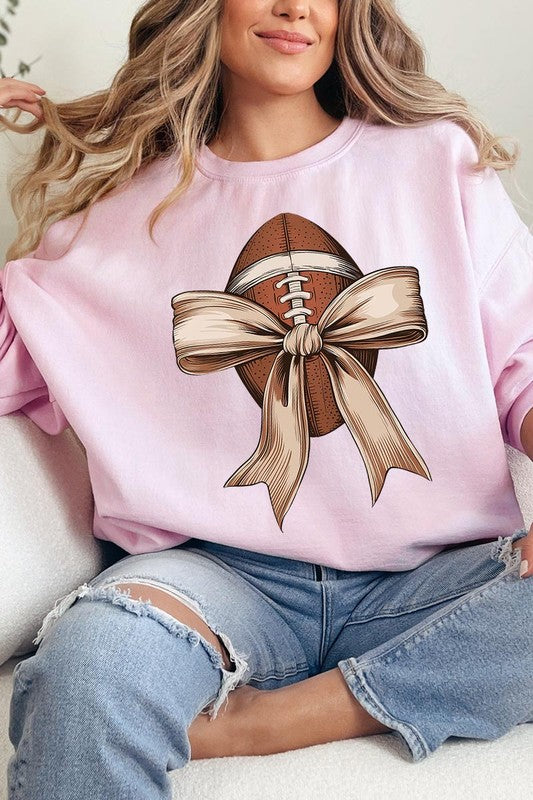 Football Bow Graphic Fleece Sweatshirts-Charmful Clothing Boutique