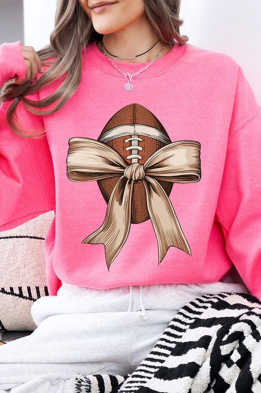 Football Bow Graphic Fleece Sweatshirts-Charmful Clothing Boutique