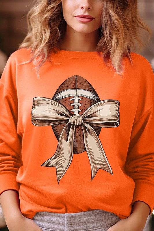 Football Bow Graphic Fleece Sweatshirts-Charmful Clothing Boutique