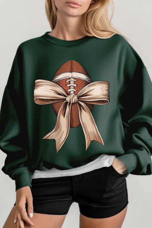 Football Bow Graphic Fleece Sweatshirts-Charmful Clothing Boutique